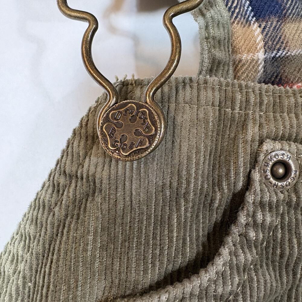 OshKosh B'Gosh Olive Green Corduroy Bib Overalls Size 3-6 M Cotton Vestbak - Picture 10 of 14